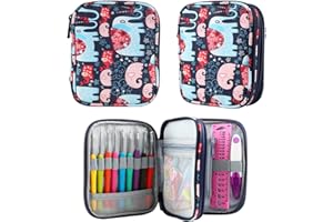 QZLKNIT Crochet Hook Case(5.5 * 6.8 ''), Travel Storage Bag for Swing Crochet Hooks, Lighted Hooks, Needles and Accessories (Elephant)