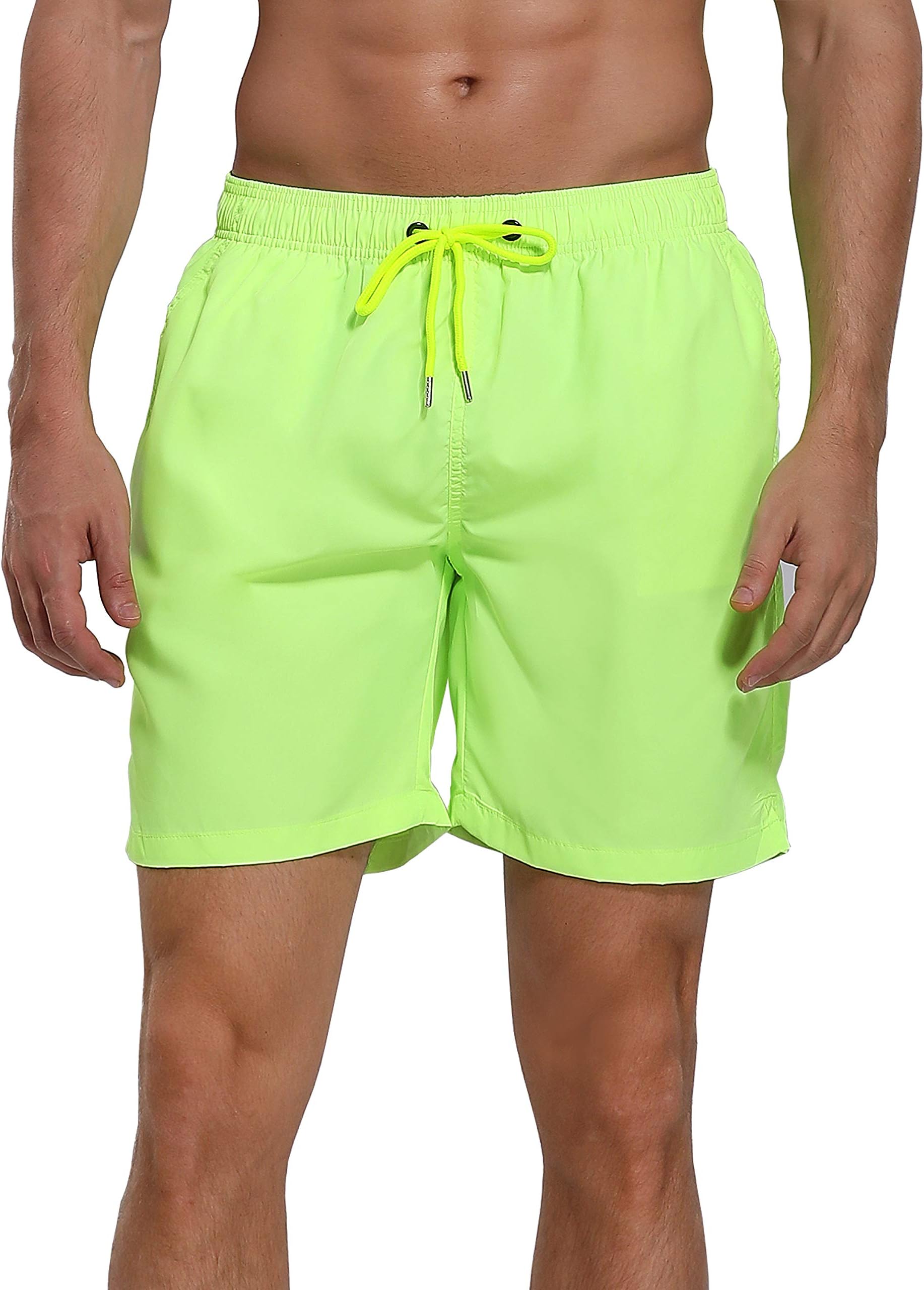 NEOSAN Men's Swim Trunks Beach Board Shorts Dry Quickly Stripe Bathing Suits Short New Neon Yellow 34