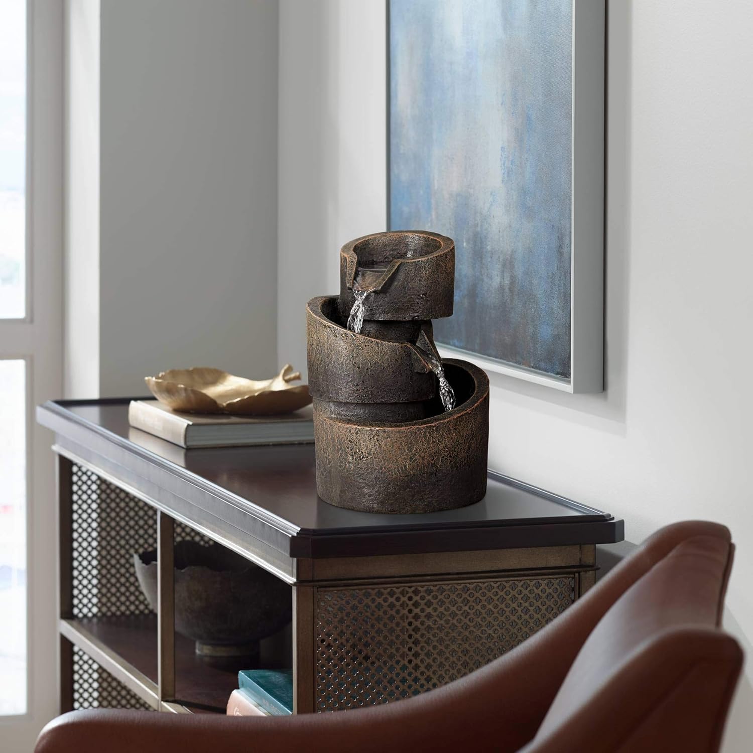 Rustic Modern Zen Indoor Table-Top Water Fountain 9 3/4" High Cascading for Table Desk Office Home Bedroom Relaxation - John Timberland: Home & Kitchen
