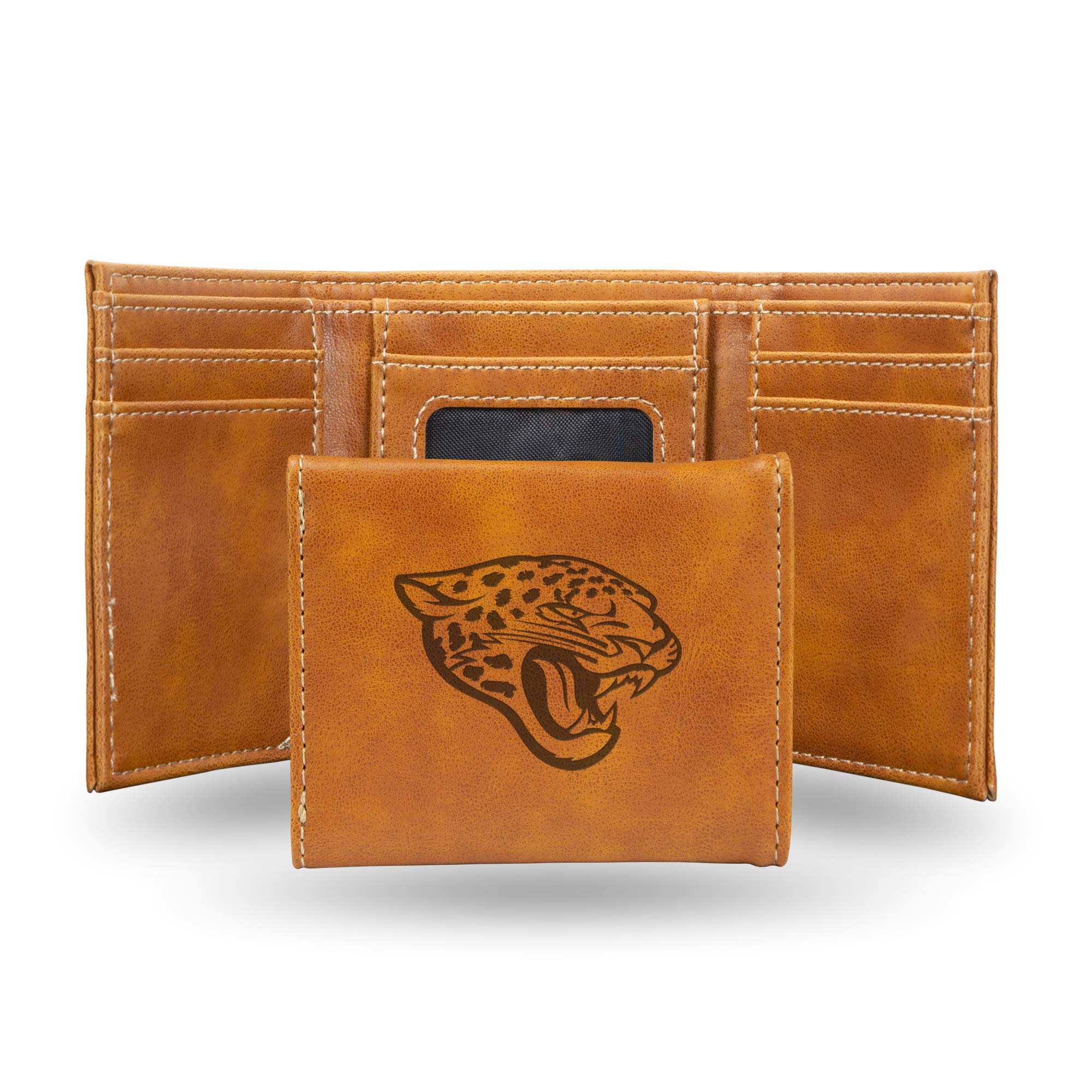 Rico Industries Laser Engraved 3.25" x 4" Jacksonville Jaguars Tri Fold Wallet Brown