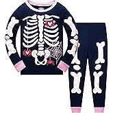 Kids Skeleton Pajamas Glow in the Dark 100% Cotton Sleepwear Toddler Girls Boys Skull Halloween Pjs Sets 3t-10t