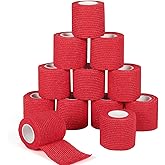 12Pcs 2”x 5 Yards Self Adhesive Bandage Wrap Elastic Bandage Wrap Self Adherent Cohesive Wrap Bandages for Wrist Ankle Vet Tape for Dogs Athletic Swelling Sprains Tape Grip Cover (Red)