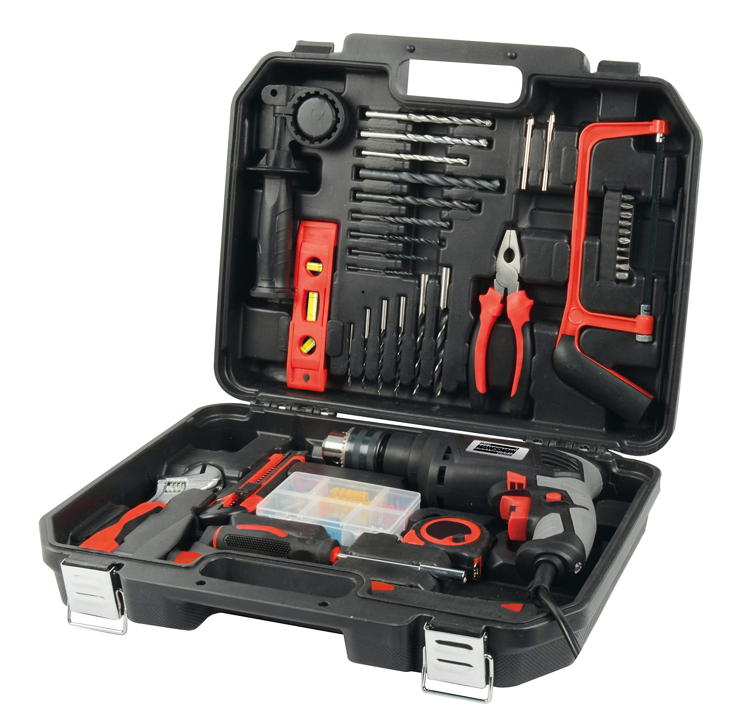 Brüder Mannesmann M12615 Tool Box with Hammer Drill, 750 Watt, 36 Pieces