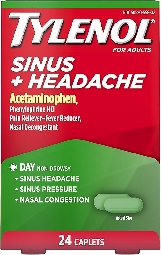 Amazon Com Tylenol Sinus Headache Non Drowsy Caplets Sinus Pressure Congestion Relief 24 Ct Health Personal Care