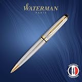 Waterman Expert Ballpoint Pen Stainless Steel 23k Gold Trim Medium Blue Ink view 2