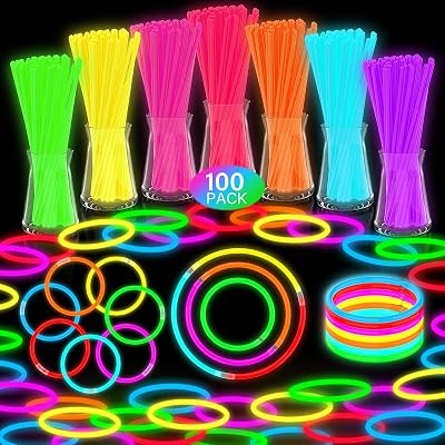 DELEE Glow Sticks 100 Pack Neon Party Bulk with Connectors 8 inch