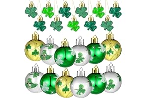 TELING 36 Pieces St. Patrick's Day Hanging Ornament Shamrock Hanging Ball Ornaments Green Shamrocks Plastic Ball Ornament Clover Hat Shamrock Decoration Baubles for St. Patrick's Day Party Supplies