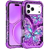 Casetego for iPhone 17 Pro Case,Glow in The Dark Three Layer Heavy Duty Sturdy Shockproof Full Protection Rugged Hard PC+Soft TPU Bumper Case for Apple iPhone 17 Pro 6.3 inch,All Purple