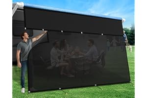 AlphabetAcre RV Awning Sun Shade Screen with Zipper 7' X 16'3",1200D Oxford Cloth + 8.2 oz Vinyl Mesh,95% UV Protection,Easy Install Sunscreen Shade Complete Kits for Trailer Awning,Black