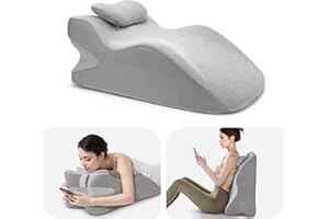 Daneey Reading Pillow for Bed Adult, Back Pillow for Bed Sitting Up, Back Support Pillow for Bed with Adjustable Headrest，Memory Foam Pillows for Abdomen, Lumbar, Back, Gray, 14.6 * 10 * 24IN