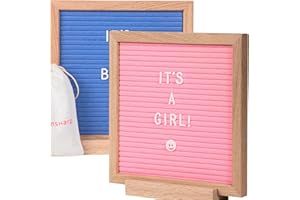 WINSHARP Pink & Blue Double Sided Felt Letter Board 10"x10" Oak Wooden Frame with White Letters Changeable Sign Boards for Home Decor Baby Announcement