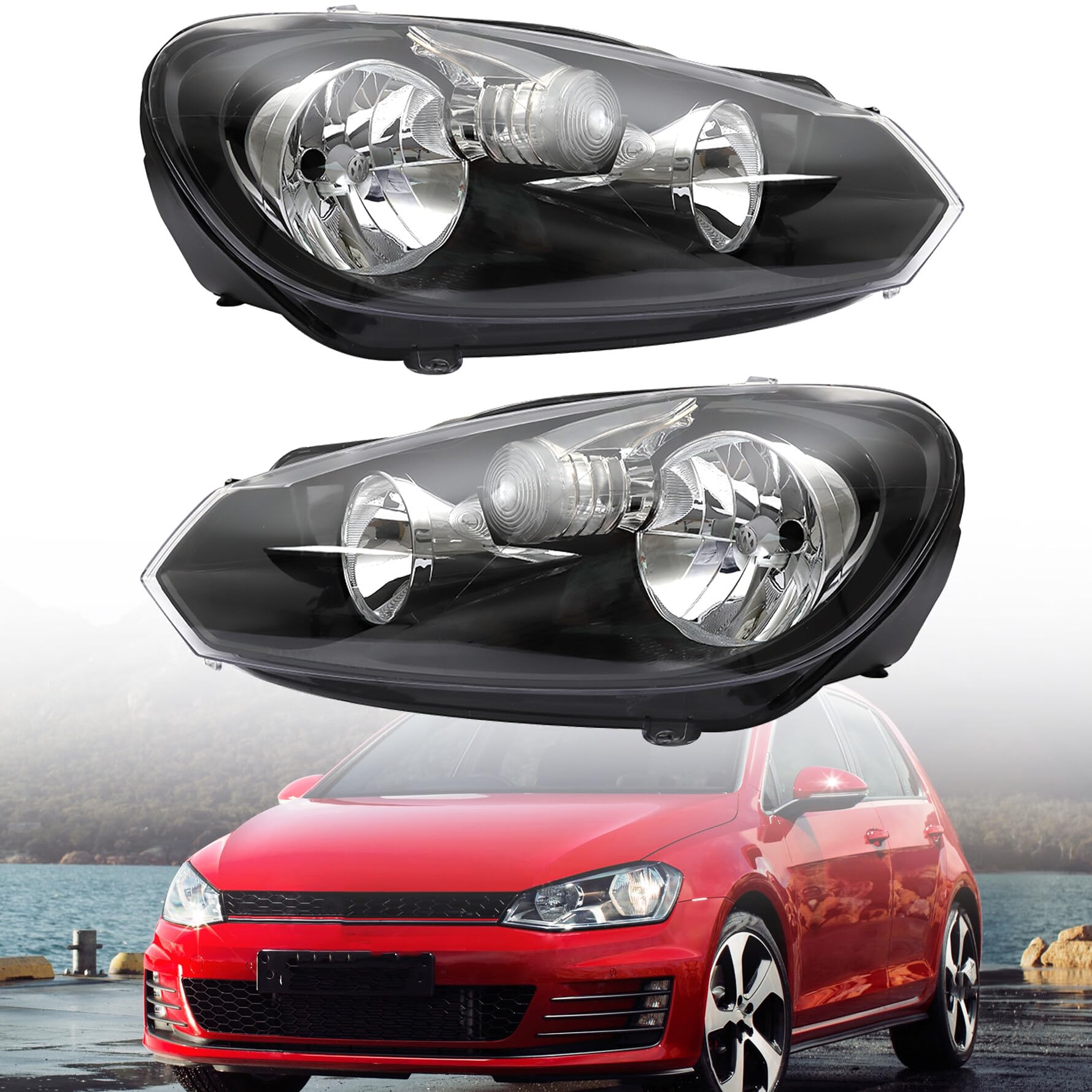 Photo 1 of **************1 is damaged**************
munirater 1 Pair Headlights for 2010-2014 Golf Sportwagen (MK6) Halogen Headlamp Assembly Black RH&LH 5K0941005C | 5K0941006C |