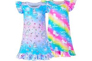 Sylfairy 2pcs Girls Nightgowns, Unicorn Nightgown Princess Pajama Dresses for Girls Sleepwear Nightie