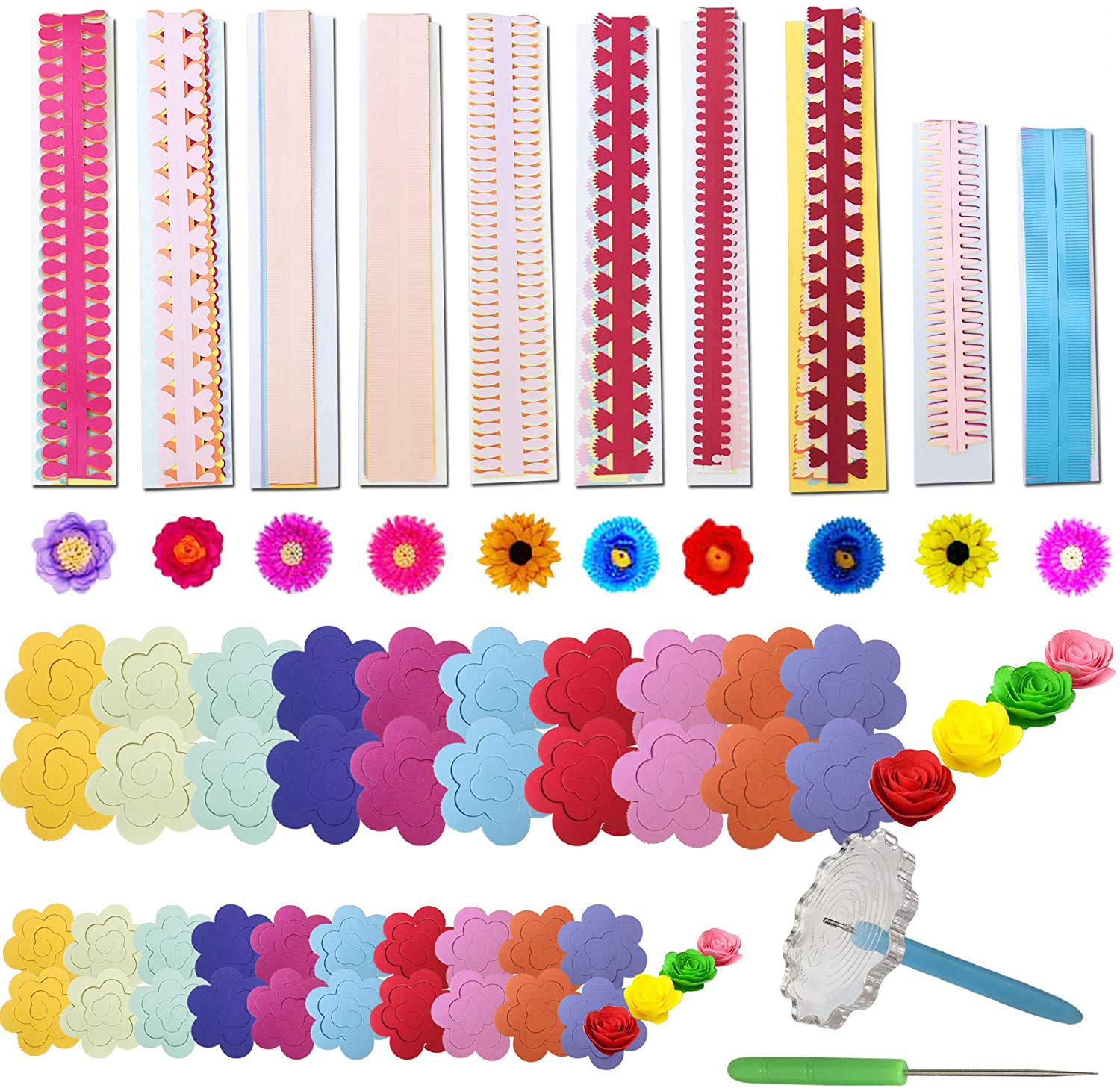 Woohome 143 PCS Paper Quilling Strips Flower Design Set Quilling Flowers Paper Handmade Flower Design Paper Art Quilling for Crafts, Home Decoration — image 1