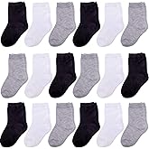 Duufin 18 Pairs Toddler Crew Socks Boys Girls Unisex Half Cushion Cotton Mid Cut Socks for Toddler Kids 1-8 Years Old