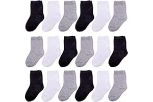 Duufin 18 Pairs Toddler Kids Socks Mid Cut Unisex Half Cushion Cotton Crew Socks for Toddler Boys Girls