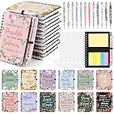 Piuaeue 48 Pcs/24 Set Christian Prayer Journal Spiral Notebooks Bulk with Pens Prayer Journal Religious Bible Verse Valentines Day Holy Week Spiral Notebook for Women Men Church Member Teacher
