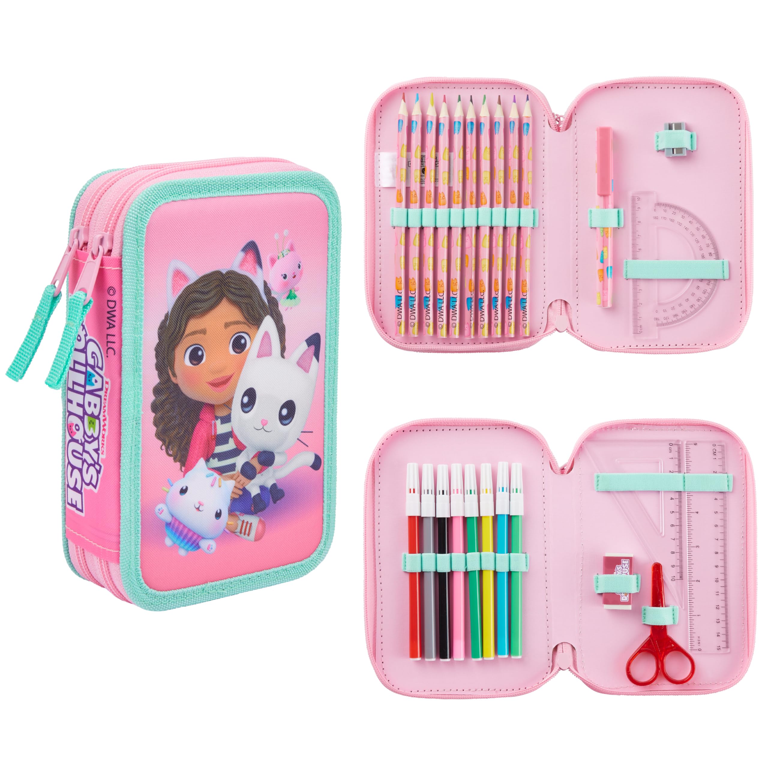 Gabby's Dollhouse Pencil Case with Stationery for Girls Filled Pencil Case Colouring Pencils Markers - Gifts for Girls