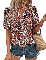 KISSMODA Women's Tunic Tops Casual V Neck Short