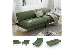 Ribilake 70" Futon Sofa Bed, 4 in 1 Multi-Function Couch Sleeper with Adjustable Backrest, Modern Convertible Futon, Recliner Small Loveseat for Living Room, Dorm, Green