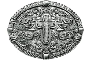 LKKLUYIC Religious Cross Western Belt Buckles for Men Cowboy Belt Buckle Cowgirl Faith Belt Buckles, Silver, Large