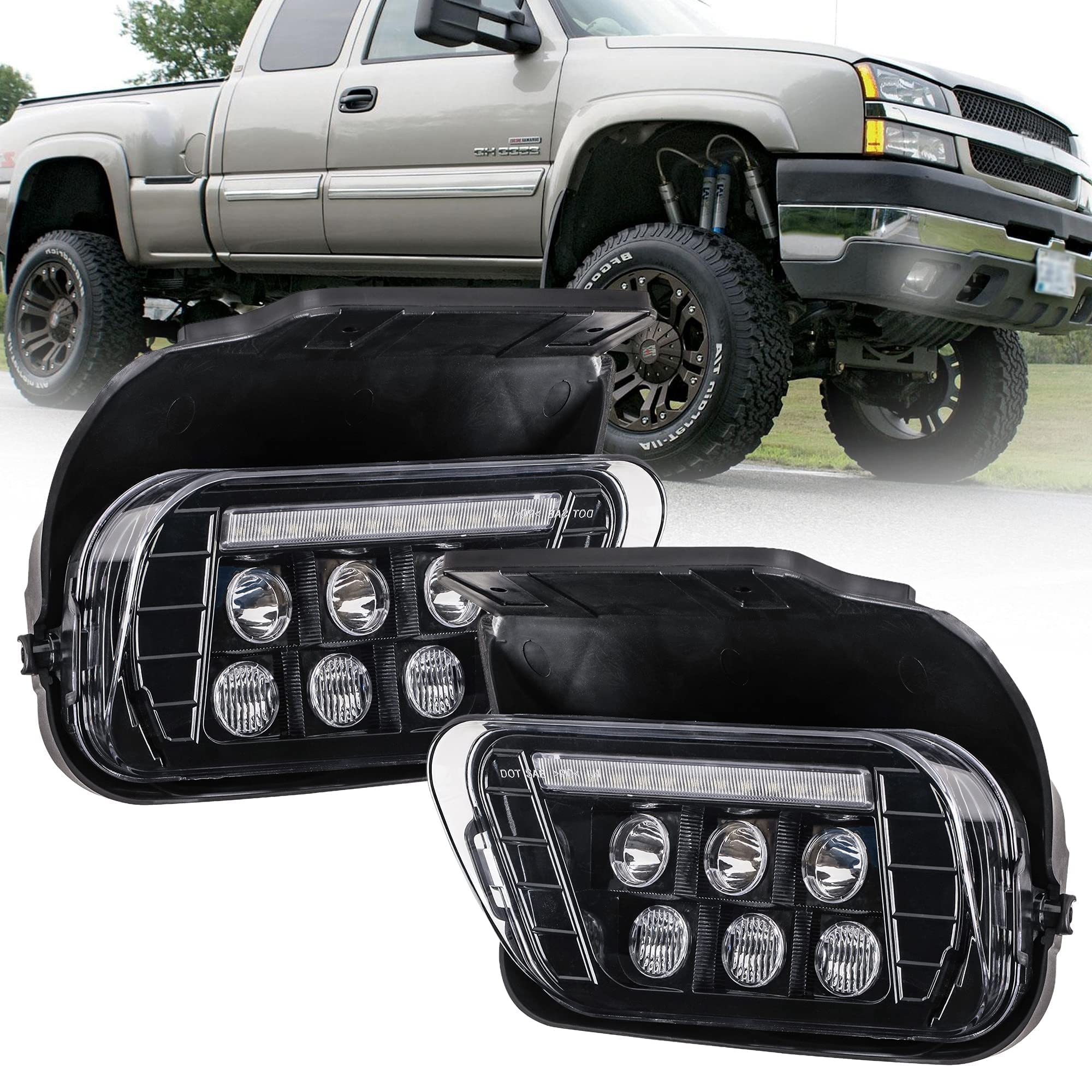 Photo 1 of DRFG LED Fog Lights with DRL Compatible for Chevy Silverado 1500/2500HD/3500HD 2003-2006 All Models Avalanche 2002-2006 Fog Lamp Kit Bumper Driving Light