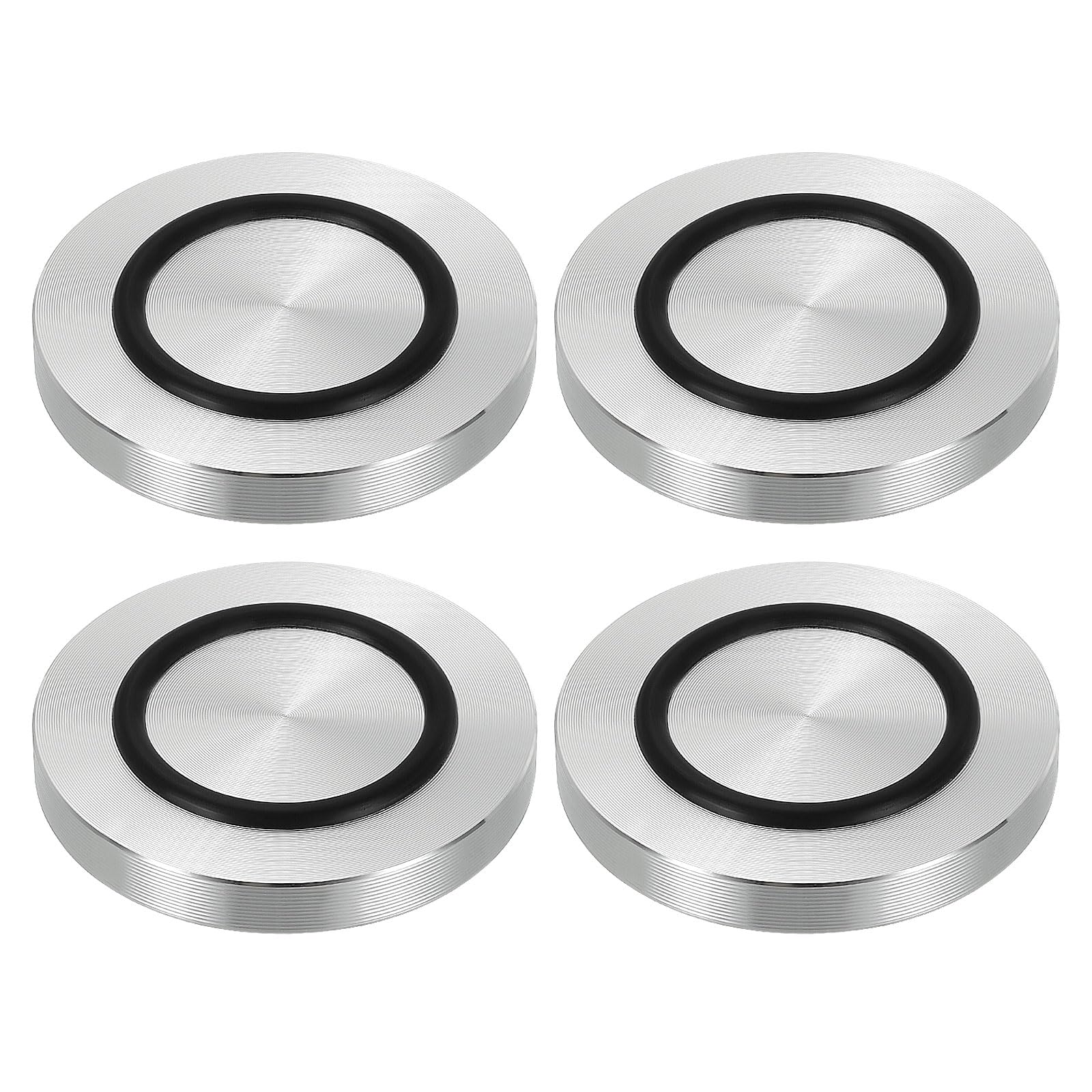 PATIKIL M8 Thread 60mm / 2.4" Dia 8mm Thick Aluminum Circle Disc Glass Top Adapter 4pcs Round Solid Table Feet Pad Plate Hardware with Anti-Slip Rubber Ring