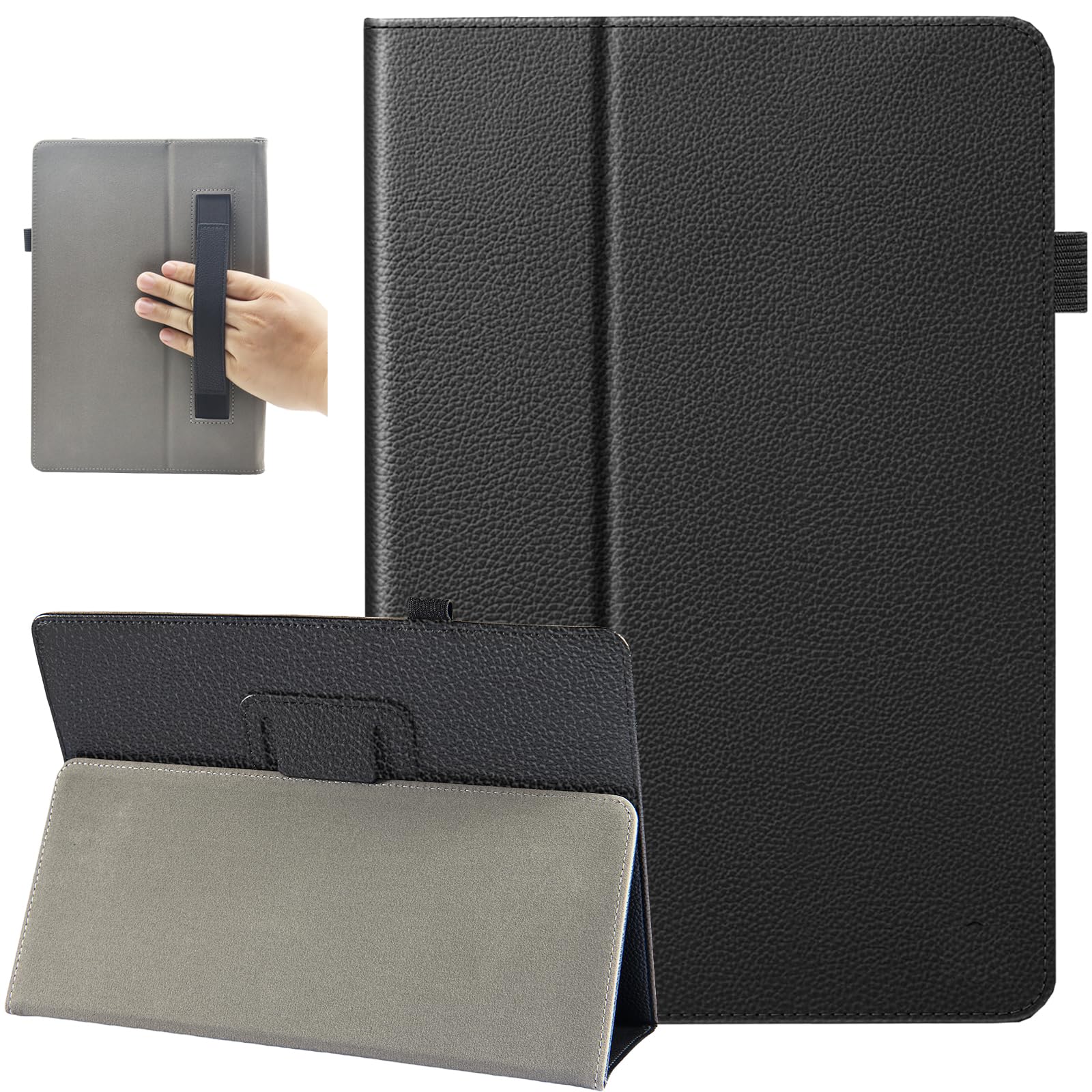 Photo 1 of Universal 10 10.1 Inch Android Tablet Case, Revvl Tab 2 Case, Bbjjkkz PU Leather Slim Folding Stand Folio Cover with Hand Strap for All 9.5-11 Inch Tablet, Black