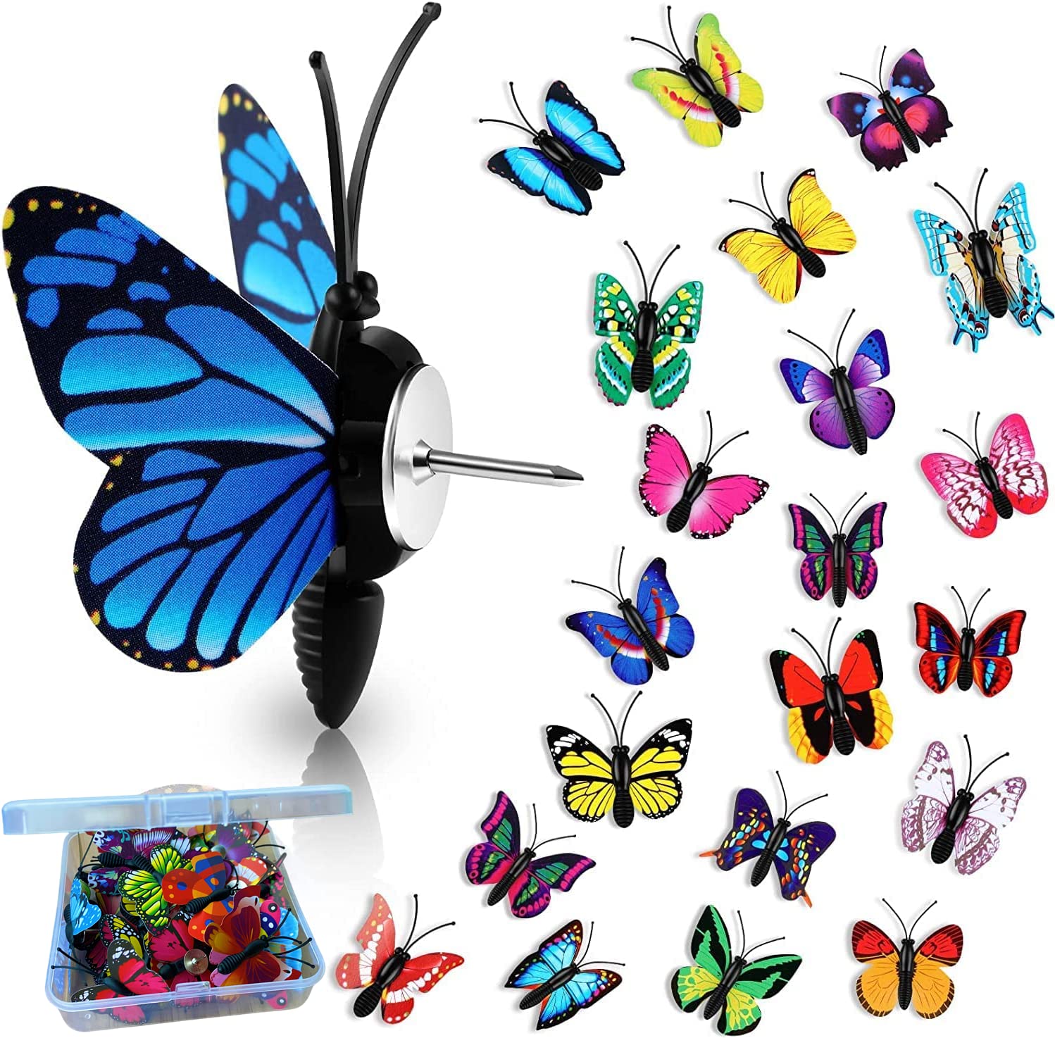 30 Packs Butterfly Thumb Tacks Decorative Push Pins Butterfly Push Pins Colorful Cute Pushpins for Photo Wall Cork Board Bulletin Board Home Wall Random Pattern Decorations