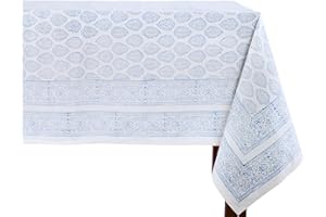 ATOSII Amalfi 100% Cotton Boho Rectangle Fall Tablecloth, Handblock Print Table Cloth for Kitchen I Dining Table Linen Fall Décor I Parties Wedding Outdoor Christmas Thanksgiving I Fall 60 X 90 Inches