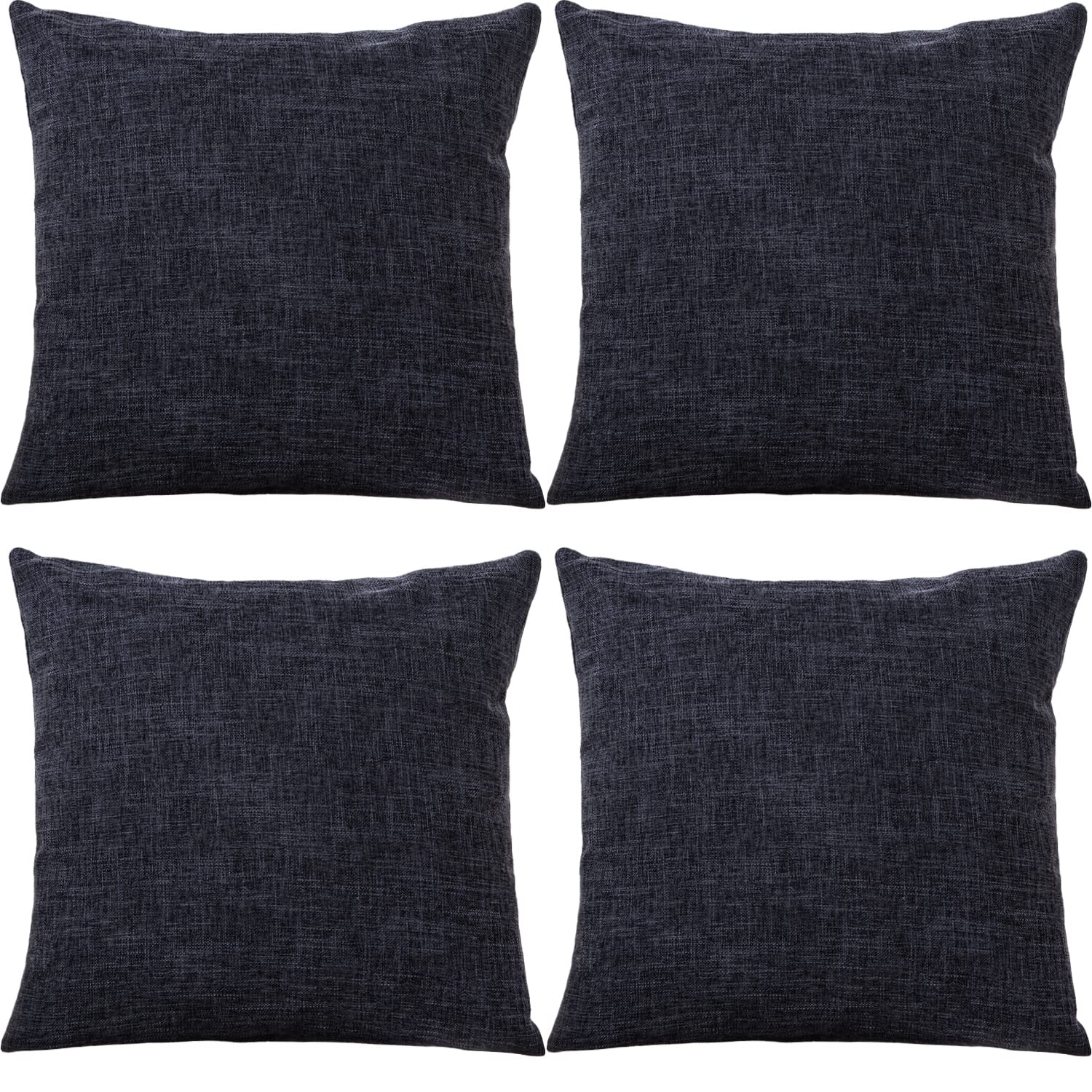 GONOVE Cushion Covers 50×50cm Solid Soft Cotton Linen Throw Pillow Cover Set of 4 Decorative Plain Pillowcase Square Cushion Cover for Home Sofa Bed Chair Décor, Black Ash