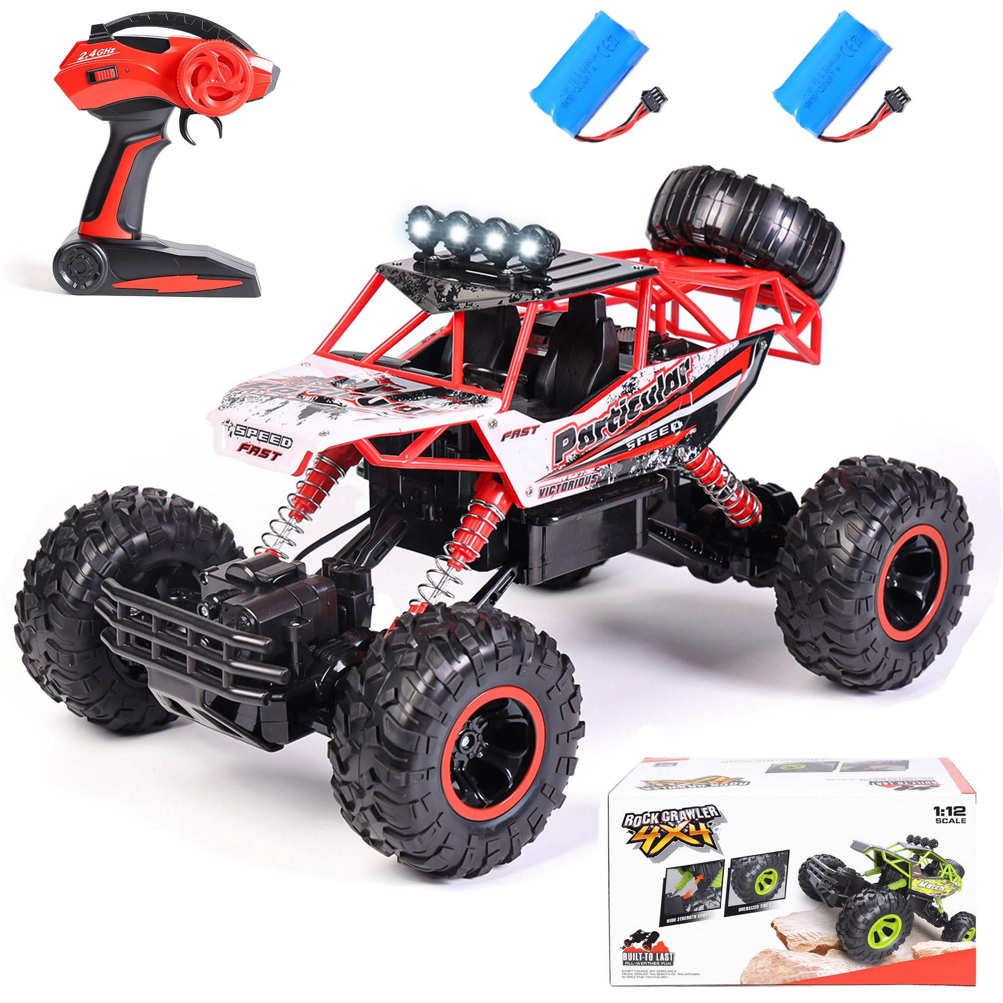SULIFEVIP 1:12 RC Car RC Monster Truck Remote Control Car 4WD Off-Road Radio Controller Cars Monster Truck, Metal Shell with 2 Batteries Large 38CM For Kids,Multiplayer Play Vehicles 5 Colors (Red)