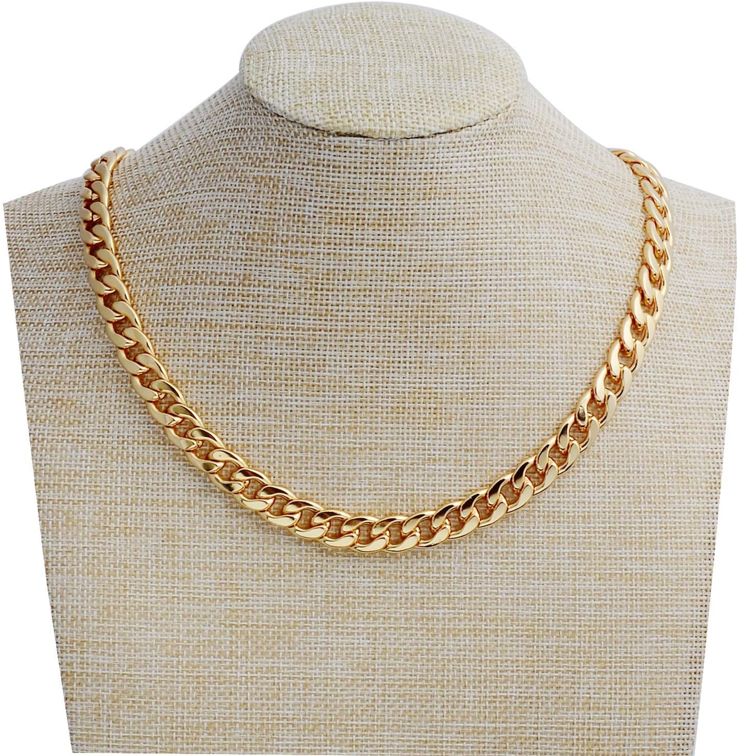 Adecco LLC Gold Chain Necklace, Ultra Luxury Look& Feel Real Solid 14k Gold plated Curb Fake Chain Necklace 10mm