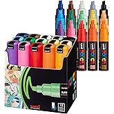 posca Acrylic Paint Markers, 8K Broad Bold Thick Chisel Tips, Artist Recommended Pens for Coloring Gifts, Fabric, Canvas, Glass, Wood or Metal, Set of 15