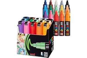 posca Paint Markers, 8K Broad Bold Chisel Tips, Acrylic Artist Recommended Pens for Coloring Gifts, Decorations, Fabric, Canvas, Glass, Wood or Metal, Set of 15
