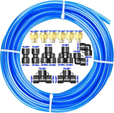 ERGAOBOY 12mm OD 8mm ID PU Air Hose 10M with Pneumatic Connector Kit Blue