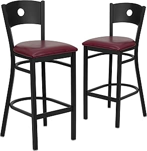 Flash Furniture 2 Pk. HERCULES Series Black Circle Back Metal Restaurant Barstool - Burgundy Vinyl Seat