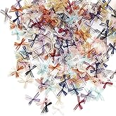 100PCS Organza Satin Ribbon Bows, Mini Assorted Colors Fabric Bowknot, Tiny Bow Artificial Applique Embellishment for DIY Craft Gift Wrapping Christmas Wedding Party Scrapbooking Nail Art Decoration