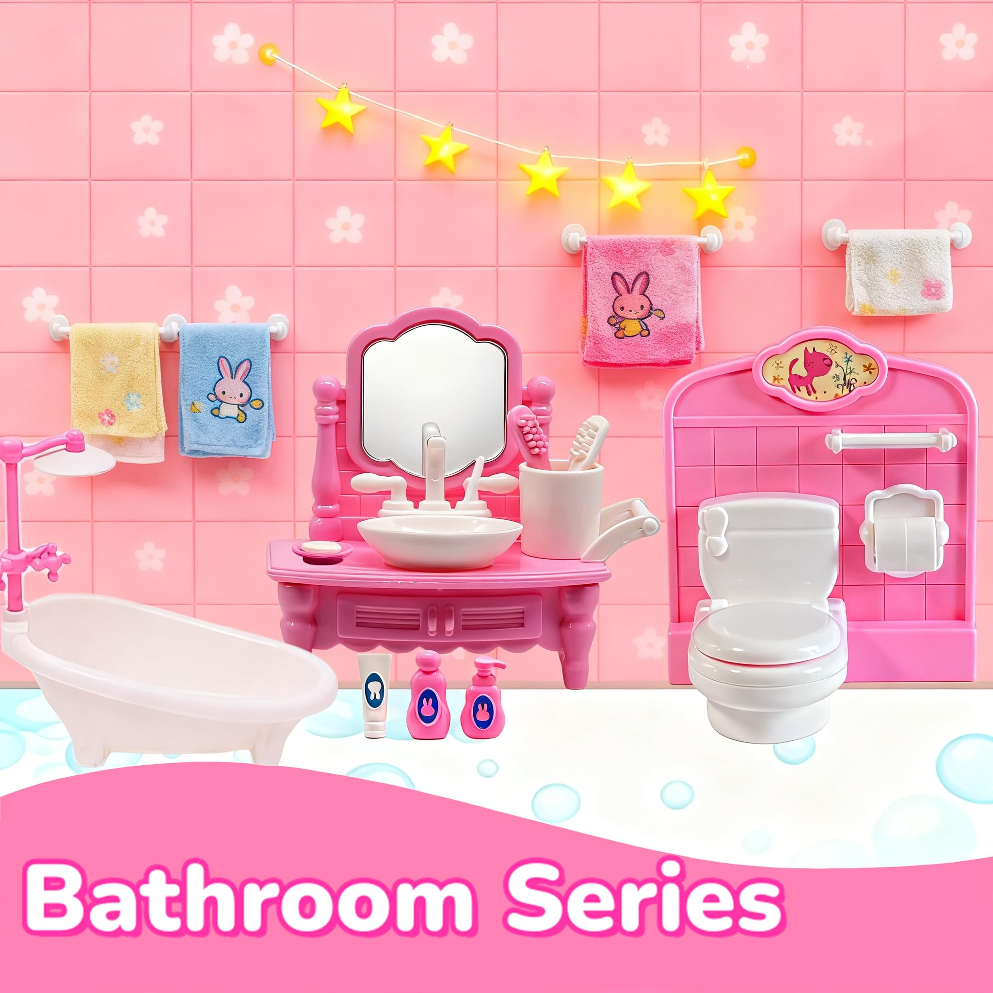 Dollhouse Furniture Set - 38 Pcs,Miniature Accessories with Cat,Dog, Kitchen, Bedroom, Living Room & Bathroom - Doll House Accessories and Furniture Toys for Boys Girls Age 3+