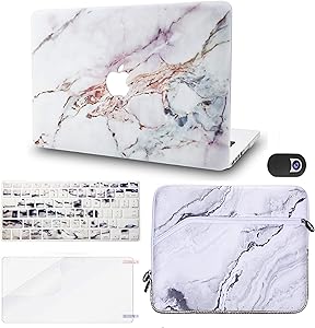 KECC Laptop Case for MacBook Air 13" Retina (2020, Touch ID) w/Keyboard Cover + Sleeve + Screen Protector + Webcam Cover (5 in 1 Bundle) Plastic Hard Shell Case A2179 (White Marble 4)