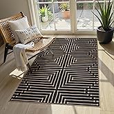 Lahome Boho 3x5 Easy Jute Rugs for Entryway, Black and White Outdoor Rug for Patio, Maze Lines Modern Indoor Outdoor Rugs, Non Slip Stain Resistant Front Door Carpet for Porch Balcony
