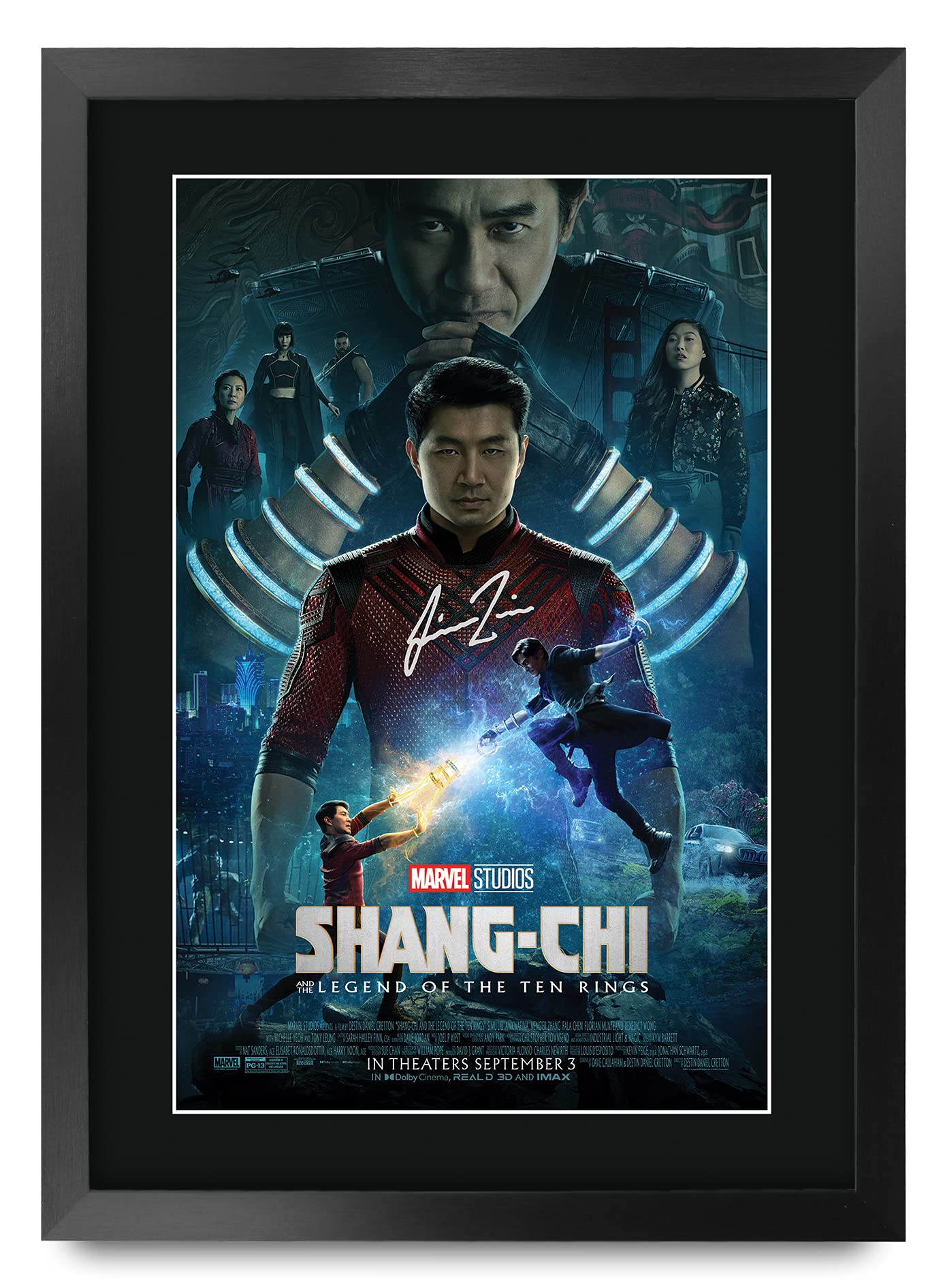 HWC Trading FR A3 Shang-Chi and the Legend of the Ten Rings Simu Liu, Awkwafina Gifts Printed Poster Signed Autograph Picture for Movie Memorabilia Fans - A3 Framed