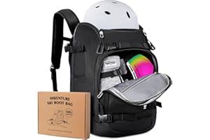 Hikenture Ski Boot Bag Backpack, 50L Padded Ski Bag & Snowboard Boot Bag with Drain Holes, Large Capacity Water-Resistant Ski Travel Bag for Ski Boots, Helmet, Goggles, Clothes, Gloves, Snowboard Gear