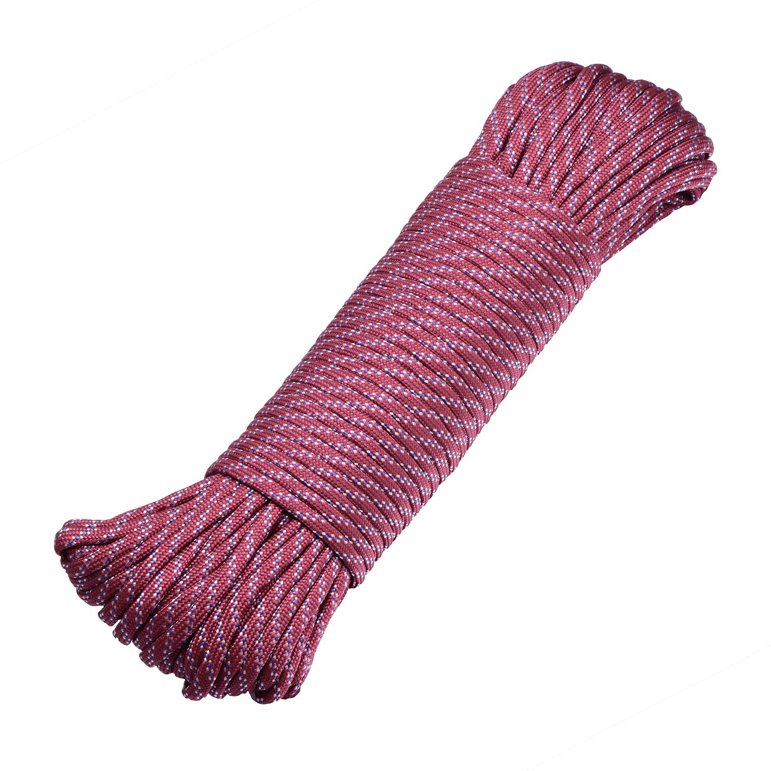 DonDon 98 ft - 30 m nylon cord Paracord survival DIY rope cord for outdoor camping activities 0.6 inch - 4 mm - 7 strands dark red-grey-blue