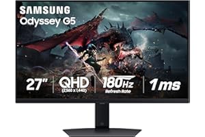 SAMSUNG 27-Inch Odyssey G50D Series QHD Fast IPS G-Sync Compatible Gaming Monitor, 1ms, VESA DisplayHDR 400, 180Hz, AMD FreeSync, Adjustable Stand, Eye Saver Mode, LS27DG500ENXZA