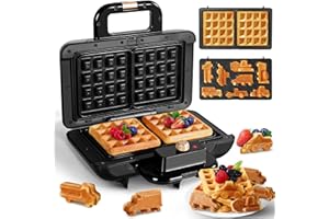 FAJIABAO Mini Waffle Maker with Removable Plates, 2 in 1 Cars and Trucks Waffle Maker for Kids Make 8 Fun Different Car Waffle in Minutes Waffle Irons Non-stick Pancakes Maker Machine Unique Gifts for Family