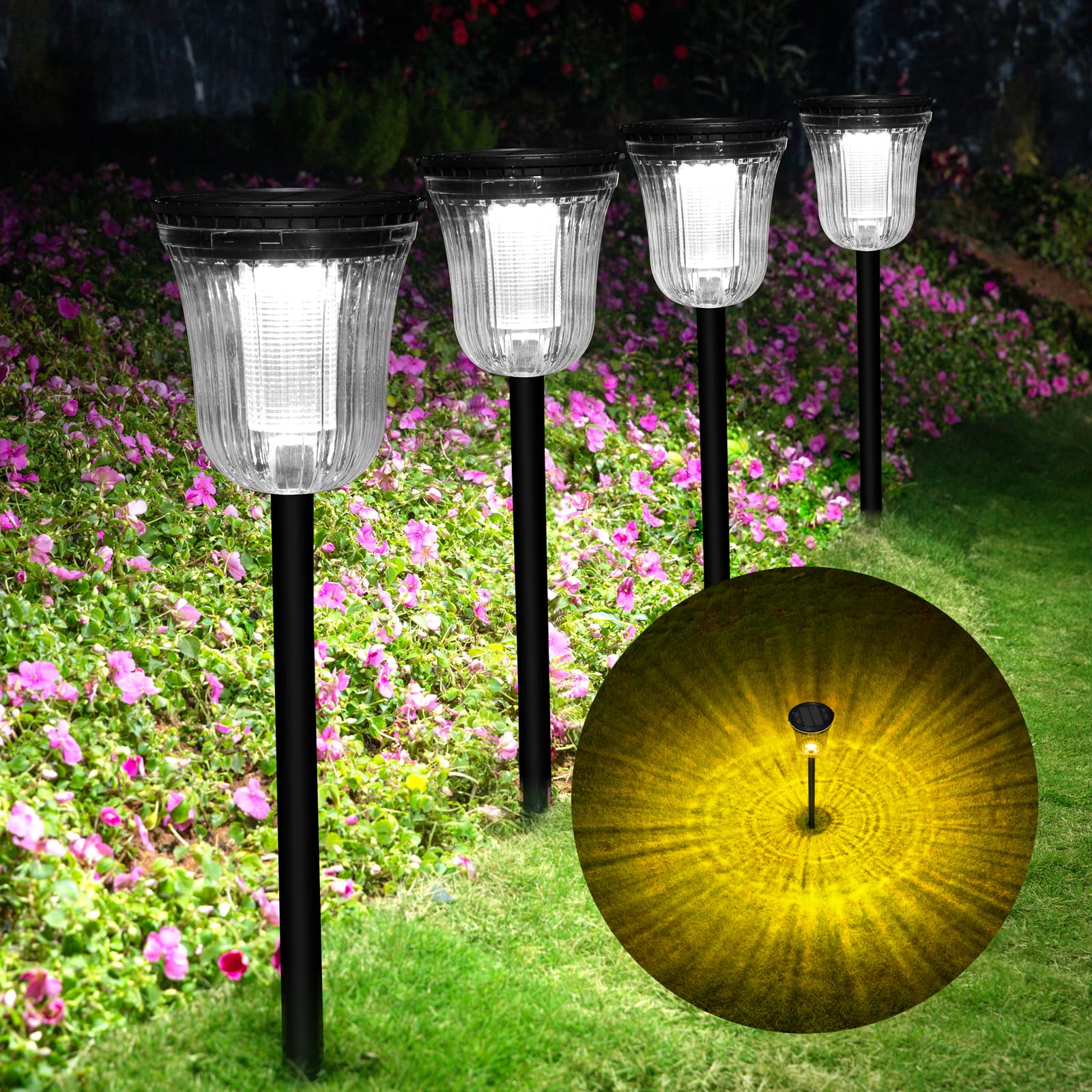 Photo 1 of WTGEGF Solar Pathway Lights Outdoor Waterproof, 4 Pack 200 Lumens Super Bright Solar Garden Lights with 2 Lighting Modes, Auto On/Off Outdoor Solar Lights for Yard, Walkway, Lawn, Driveway, Path