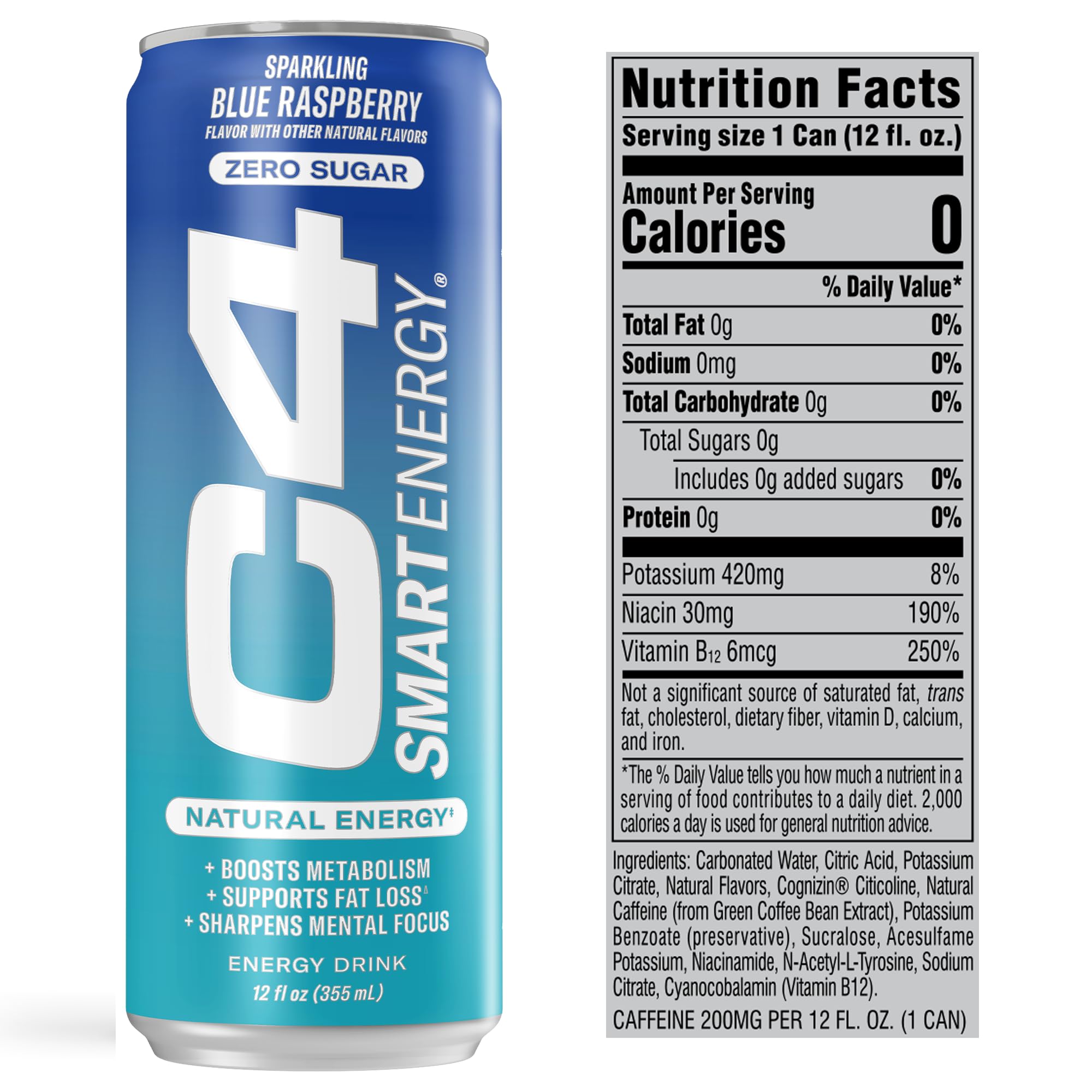 C4 Smart Energy Drink Sugar Free Performance Fuel & Nootropic Brain