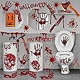 Scary Halloween Decorations, Halloween Window Clings, Bloody Handprints Footprints Skull for Halloween Party Decor, Horror Ba