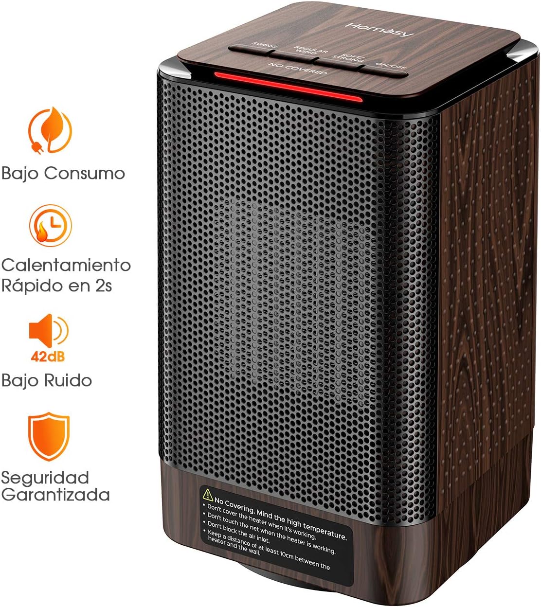 Homasy Calefactor Electrico Bajo Consumo, Calefactor Ceramico PTC 950W de Aire Caliente Ajustable, Bajo Ruido de 42dB, Oscilación Automática y Múltiples Protecciones para Baño, Oficina y Hogar